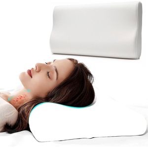 Orthopedisch hoofdkussen Tegen Nek- en rugklachten – Memory foam – 60 x 31 x 7-11 cm – Traagschruim – Nekklachten - Orthopedisch – Ergonomisch – Koudschuim (2023 model)