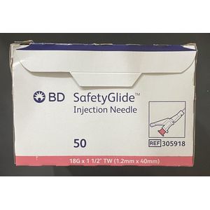 BD - SafetyGlide - Injectienaald 18G - 1.2 mm. 40 mm - 50 stuks per doos - 305918
