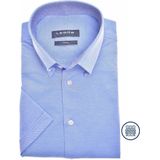 Ledub modern fit overhemd - korte mouw - middenblauw tricot - Strijkvriendelijk - Boordmaat: 44