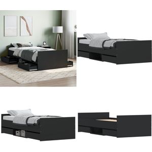 vidaXL Bedframe met hoofd- en voeteneinde zwart 90x200 cm - Bedframe - Bedframes - Bed - Bedbodem