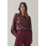 Top - Merlot - Shiny Jacquard - Gevoerde Body van Viscose - Transparante Mouwen