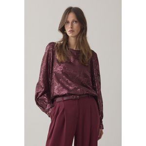 Top - Merlot - Shiny Jacquard - Gevoerde Body van Viscose - Transparante Mouwen