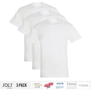 3 Pack Sol's Heren T-Shirt 100% biologisch katoen Ronde hals wit Maat M
