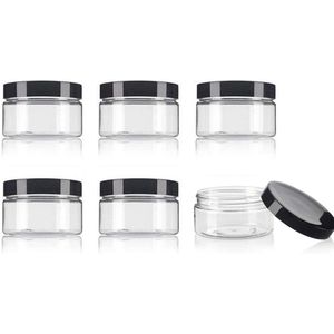 Candala 6 STKS 250ML/8oz Clear Plastic Cosmetische Jar Hervulbare Lege Cosmetische Containers met Zwarte Deksel Ronde Opslag Potten Crème Lotion Box Zalven Fles Voedsel Fles Make-up Pot Pot
