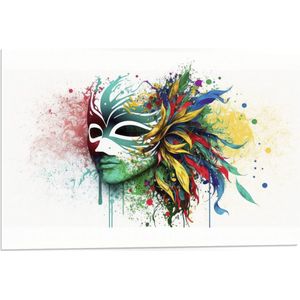 PVC Schuimplaat- Waterverf Tekening van Kleurrijke Carnavals Masker tegen Witte Achtergrond - 75x50 cm Foto op PVC Schuimplaat