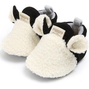 Schattige en slofje met anti slip zool zwart/wit 0-6 mnd/11 cm - slofjes voor je baby