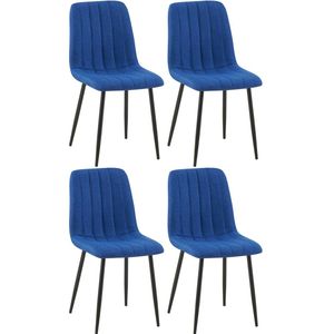 In And OutdoorMatch Eetkamerstoelen Madeline - Blauw - Set van 4 - Stof - Hoge kwaliteit bekleding - Decoratieve eetkamerstoel - Stabiel metalen frame