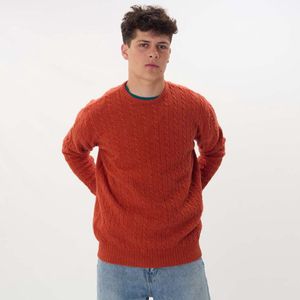 Osborne Knitwear Trui met dunne kabels en ronde hals - Lamswol - Ember - M