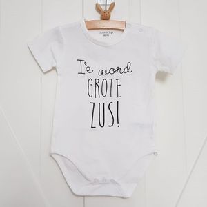 Rompertje met tekst - ik word grote zus | Baby rompertje met leuke tekst | | kraamcadeau | 74-80 |