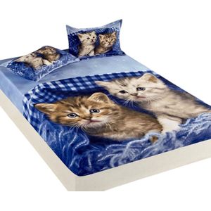 2 kittens - laken met elastiek en 2 kussenslopen - 150 x 200cm, 50 x 70cm - fijn katoen