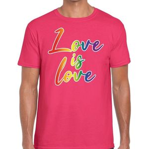 Love is love gay pride t-shirt - roze shirt met love is love regenboog tekst voor heren - Gay pride XXL