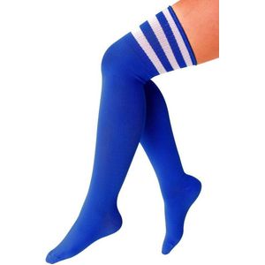 Cheerleader Kousen Blauw Met Witte Strepen - Roze Kniekousen - Cheerleader Sokken - Lange Sokken - Cheerleader Kostuum Dames - Carnavalskleding - One Size