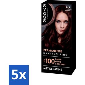 5 x SYOSS - Coloration 4-2 Mahonie - Haarverf - Grijsdekking - Vermindert Haarbreuk - Haarverf - Grijsdekking - Permanent Haarkleuren - Keratine - Haarverf Mahonie