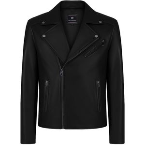 Felix Hardy Leren Jas Met Rits Heren Zwart - L