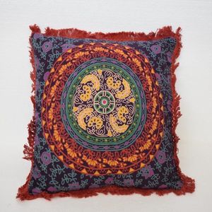 LM-Collection Mandala Oosters sierkussen - 40x40cm - Rood - Textiel - tuinkussens, tuin kussens, sierkussens buiten, sierkussens, tuinkussen lage rug