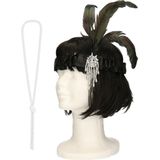 Carnaval verkleed accessoire set - dames hoofdband en parelketting - charleston/jaren 20 stijl