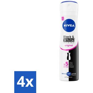 4 x NIVEA - Deodorant Spray - Onzichtbaar Voor Zwart & Wit Helder - 72 Uur Anti-Transpirant - 150 ml - NIVEA Deodorant - Anti-transpirant - Anti-vlekkentechnologie - Deodorant Spray - Deodorant Voor Zwarte En Witte Kleding