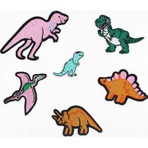 Dinosaurus Strijk embleem - Set van 6 - Dino's Patches - Dinosaurus - Patches - Stofapplicatie - Patchwork - T-rex - Triceratops - Prehistorie - 6 Stuks - Versiering voor op kleding - Leuk Cadeau