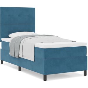 vidaXL - Boxspringbed - met - Matras - Donkerblauw - 100x200 - cm - Fluweel