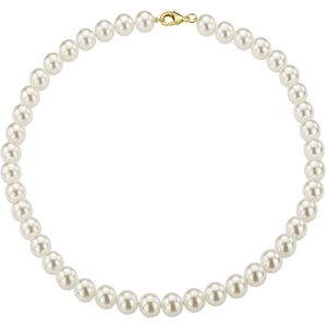 Traveller Ketting - Collier Dames - Parelcollier - Goudkleurig - Parels 10 mm - Wit - Ketting 42 cm - Verguld - 741142