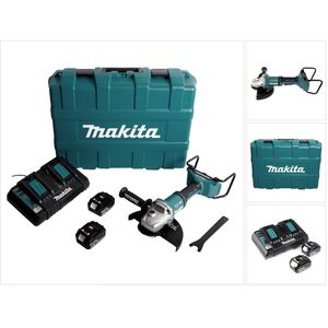 Makita DGA 900 PTKX2 accu haakse slijper 36V ( 2x18V ) 230mm borstelloos + 2x accu 5.0Ah + dubbele lader + Ezynut + koffer