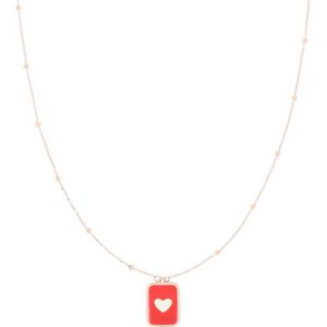 OOZOO Jewellery - Rosé goudkleurig/rode ketting met een hart plaatje - SN-2053