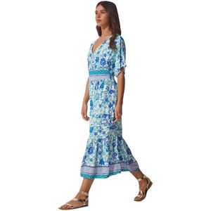 Happinessistanbul Blauwe Zomerjurk Van Viscose Met V-Hals En Bloemen Voor Dames Hf00435