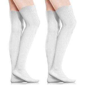 2 paar traditionele sokken, dameskniekousen, witte overknee kousen, hoge kniekousen, traditionele sokken, dameskniekousen, lange gebreide dikke warme overknee sokken van katoen, Oktoberfest