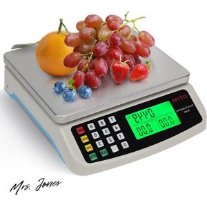 Mrs. Jones Digitale keukenweegschaal van roestvrij staal 40 kg grote professionele weegschaal voor levensmiddelen streepvoedselmeter met lcd-display .