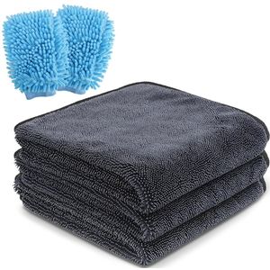 TRANKIELO® - Auto Verzorgingsset – 3 Microvezeldoeken (30x30 cm) en 2 Washandjes – Autoreinigingsset – Ideaal voor Autoreiniging en Huishoudelijk Gebruik