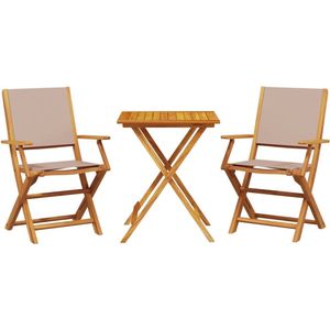 vidaXL Bistroset 3-delig - Hout en Stof - Taupe Bistro Set - Acacia Hout - Tuinstoel - Buitentafel - Vouwtafel