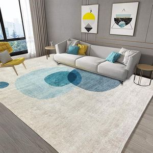 Laagpolig woonkamertapijt, modern geometrisch design, cirkelpatroon, antislip, decoratieve tapijten voor slaapkamers (lichtblauw/beige, 200 x 300 cm)