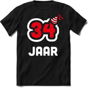 34 Jaar Feest kado T-Shirt Heren / Dames - Perfect Verjaardag Cadeau Shirt - Wit / Rood - Maat L