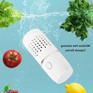 Portable Fruit and Vegetable Washing Machine - Wireless USB Charging, Capsule Shape Mini Cleaner with Base for Cleaning - White