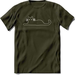 Gekke Kat - Katten T-Shirt Kleding Cadeau | Dames - Heren - Unisex | Dieren shirt | Grappig Verjaardag kado | Tshirt Met Print | - Leger Groen - S