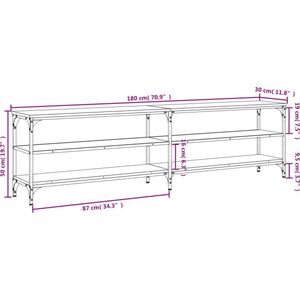 VidaXL TV-meubel 180x30x50 cm - Bewerkt Hout Metaal Zwart