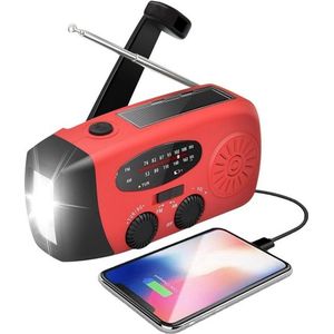 SOLAR Noodradio - Giftii-Powerbank- 4000mAh-LED Light-Radio-SOS-40 play uren-USB Charger-Handoplaadbaar