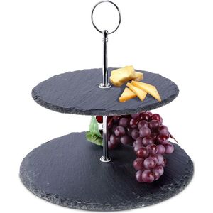 Etagère Steen met 2 Verdiepingen 23 cm - Serveertoren - Taartplateau - Cupcakestandaard - Taartstandaard