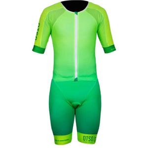 Otso Korte Mouw Triatlonpak Groen - Elastische Stof - Antislip Siliconen - 6 mm Pad