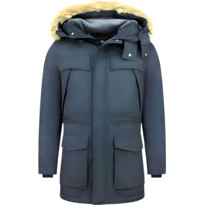 Lange Jas Heren - Winterjas Heren Bontkraag - PI-891 - Blauwe Jas