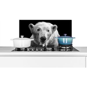 Spatscherm keuken 60x30 cm - Kookplaat achterwand IJsbeer - Dier - Zwart - Wit - Muurbeschermer - Spatwand fornuis - Hoogwaardig aluminium