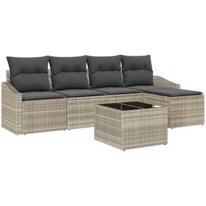 vidaXL - 6-delige - Tuin - Sofa - Set - met - Kussens - Grijs - Poly - Rattan