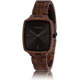 HOT&TOT | Wodan - Houten horloge voor heren - Vierkant - Walnoot hout - 40mm - Bruin - Zilver - Zwart