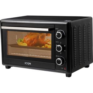 ICQN Vrijstaande Oven - 50L - Convectie Mini Oven - Pizzaoven - Hetelucht & Grillfunctie - Geëmailleerde Holte - Zwart
