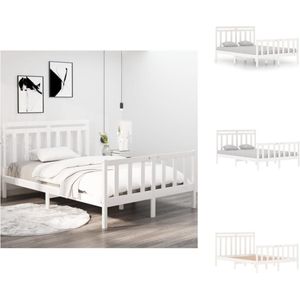 vidaXL Bed vintage wit - Massief grenen - 195.5 x 145.5 x 69.5 cm - Met multiplex lattenbodem - Bed
