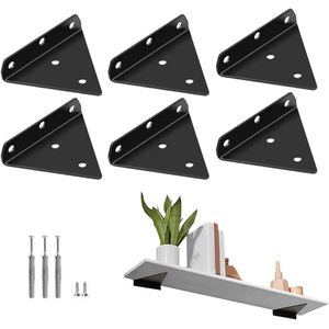 6-stuks wandgemonteerde plankdragers - Decoratieve plankdragers - Onzichtbare driehoekige dragers - Ondersteunt dragende dragers - Inclusief schroeven - Geschikt voor binnen, keukens, slaapkamers, woonkamers en garages - Zwart