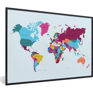 Fotolijst incl. Poster - Wereldkaart - Trendy - Kleurrijk - 60x40 cm - Posterlijst