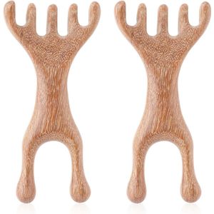 2 St Houten Hoofdhuidmassager, Draagbare Houten Hoofdhaarmassager voor Ontspanning Haargroei Cadeau voor Vrouwen Moeder Zus (Dubbele Kop)