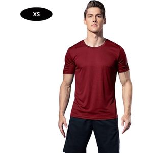Livano Sportshirt Heren - Sport - Fitness - Compressie Shirt - Corrigerend Hemd - Sportkleding - Mannen - Bordeauxrood - XS