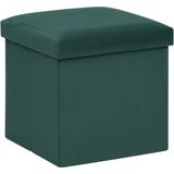 Atmosphera Poef/krukje/hocker Amber - Opvouwbare zit opslag box - fluweel smaragd groen - D38 x H38 cm - MDF/polyester